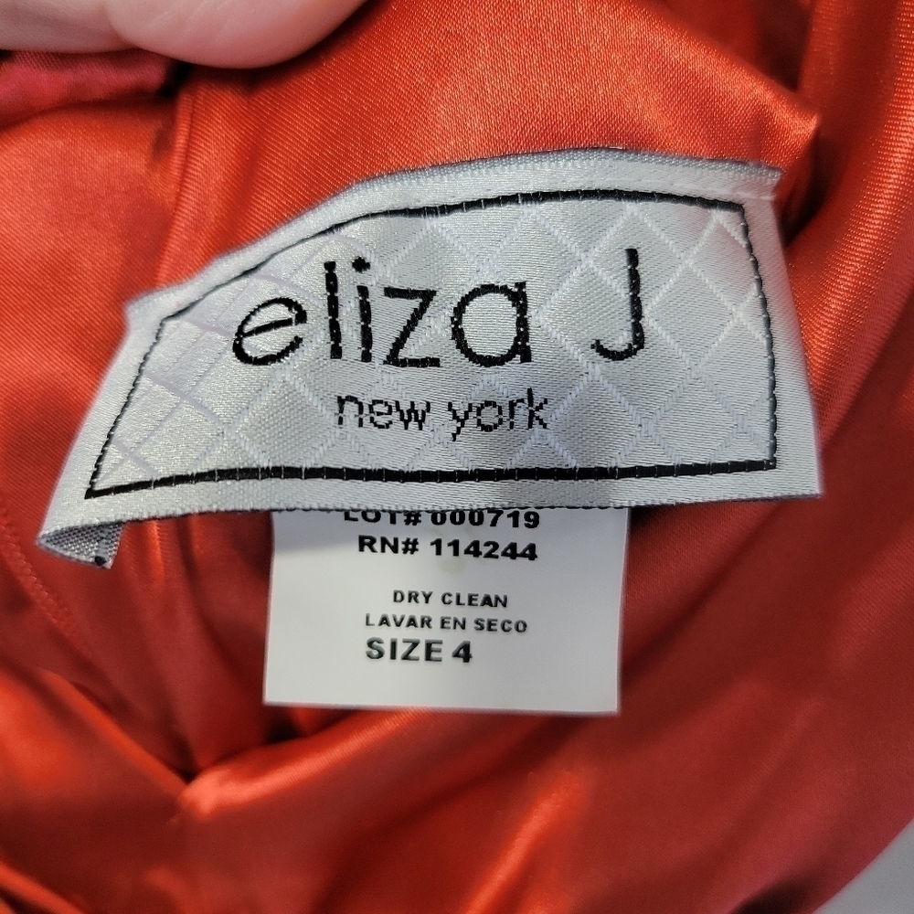 Eliza J Orange Satin Sleeveless Special Occasion Cocktail Dress Size 4 - Picture 9 of 10